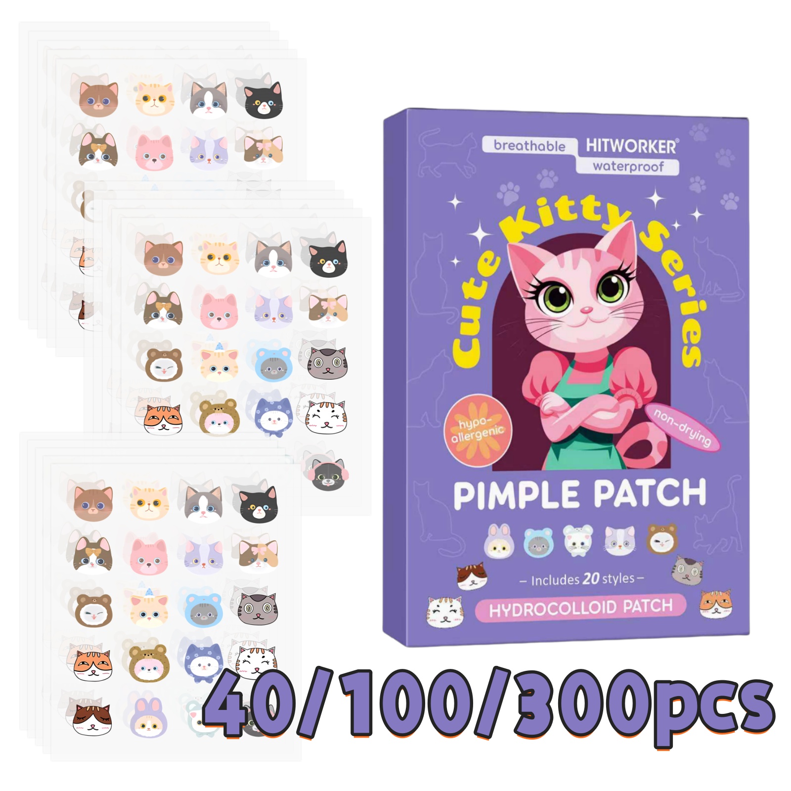 40/100/300pcs Cartoon Cat Acne - Face Oil ulasan dan harga